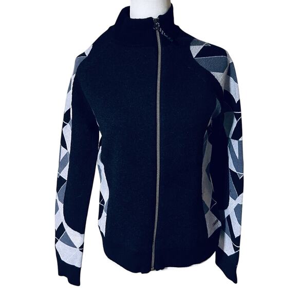 SWEATY BETTY Merino Wool Blend Knit Zip Up Sweater Cardigan M Black Gray - Picture 3 of 10